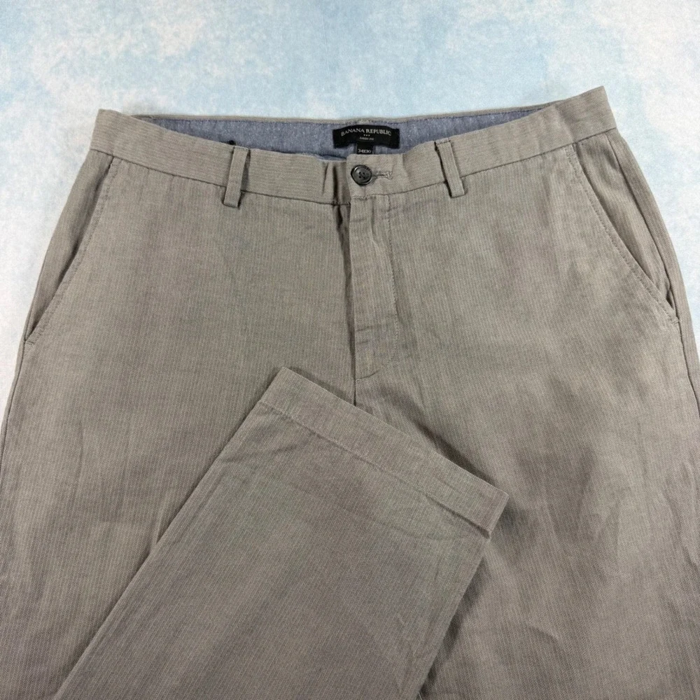 Banana Republic Aiden Fit Chinos Mens 34x30 Grey Excellent Herringbone Cotton